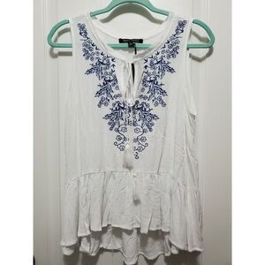 Lynn‎ Ryan Women's Embroidered Blouse Sleeveless Top White Rayon Size  M